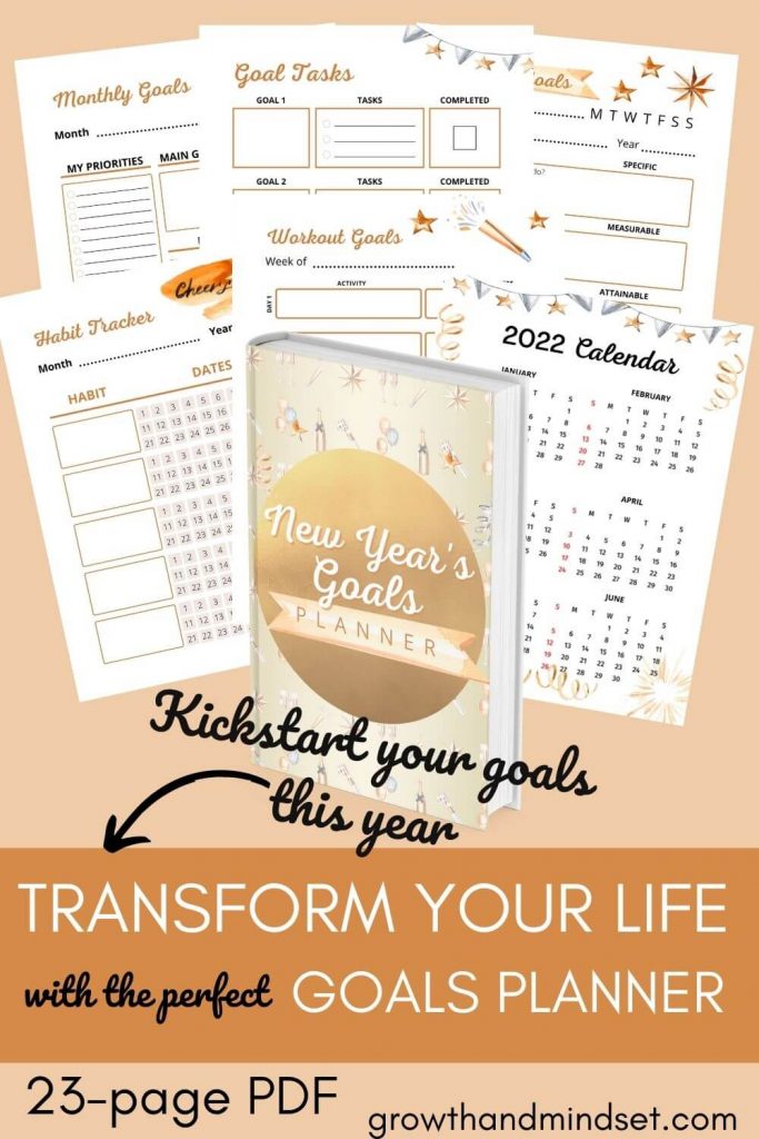 New Year's Goals Planner - Kickstart your goals, transform your life with the perfect Goals Planner 23-page PDF (pictures of pages included including a 2022 calendar, goals sheets, cover page)