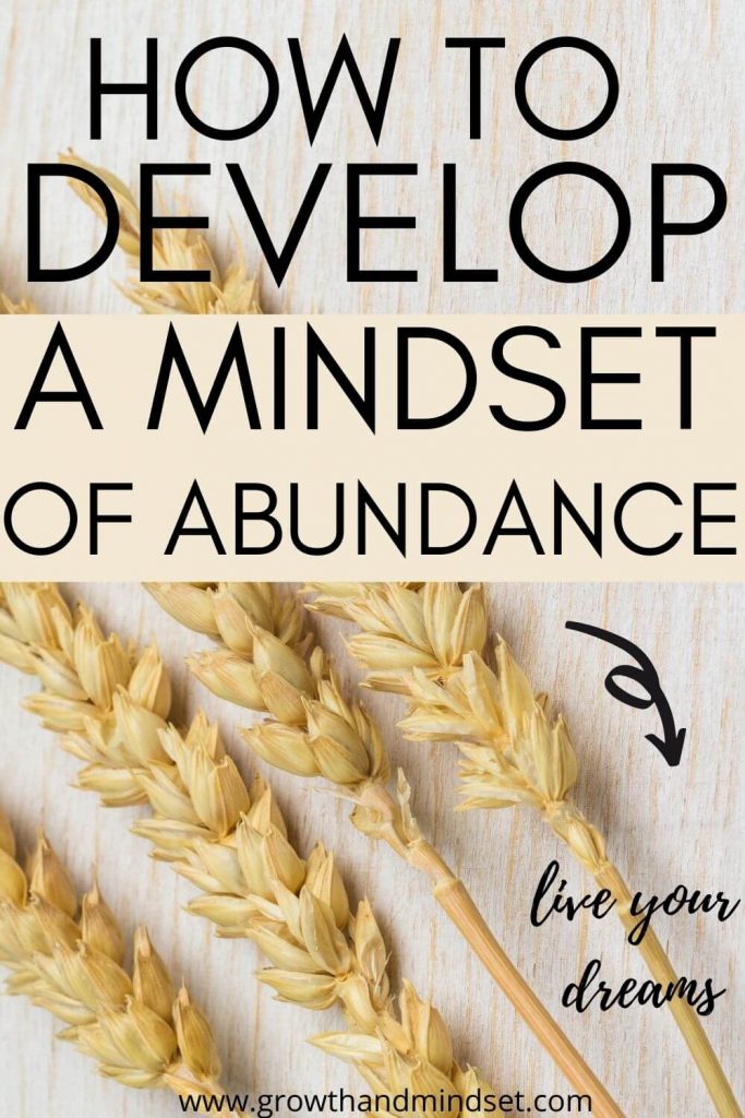 How to develop a mindset of abundance; live your dream life; wood background with wheat